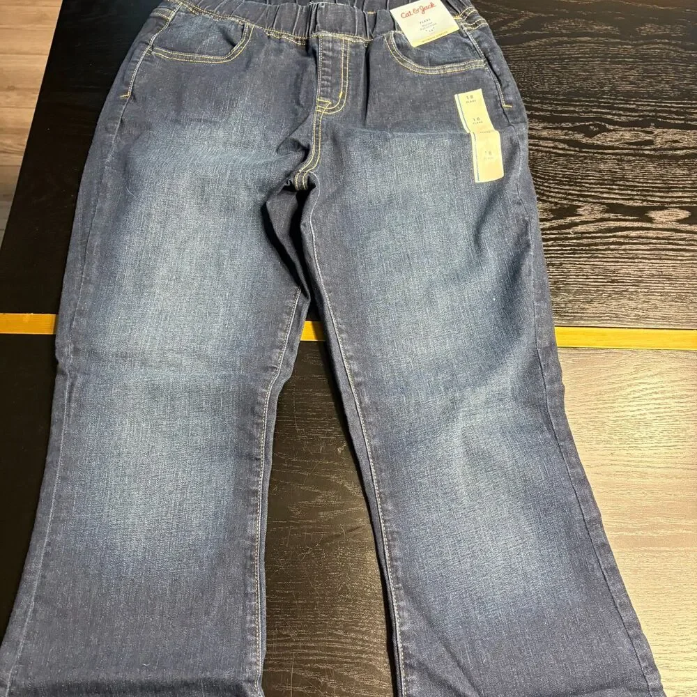 Cat&Jack Girls Flare Jeans Sz 18 NWT Pull On Ultimate Stretch Mid Rise Dark Wash